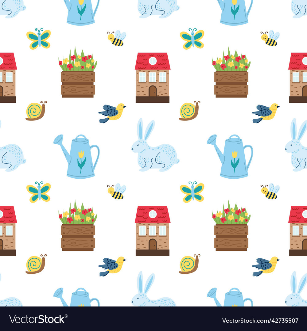 Spring seamless pattern flat