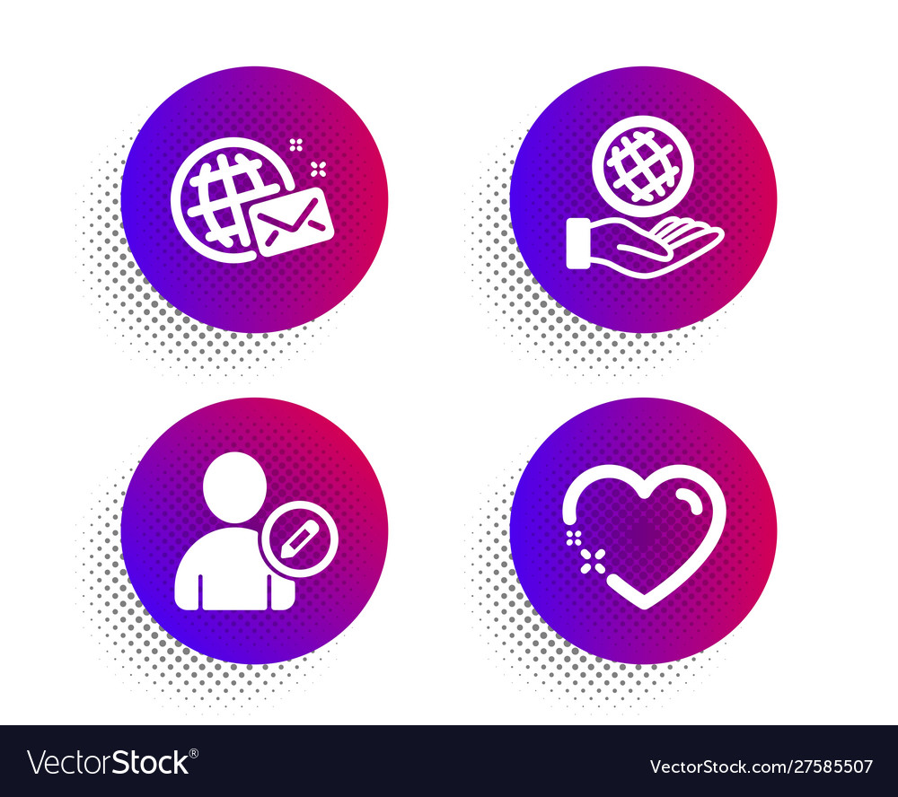 World mail safe planet and edit user icons set vector image World mail safe planet and edit user icons set