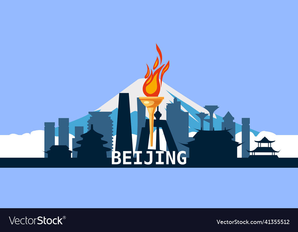 Beijing city skyline silhouette torch with flame