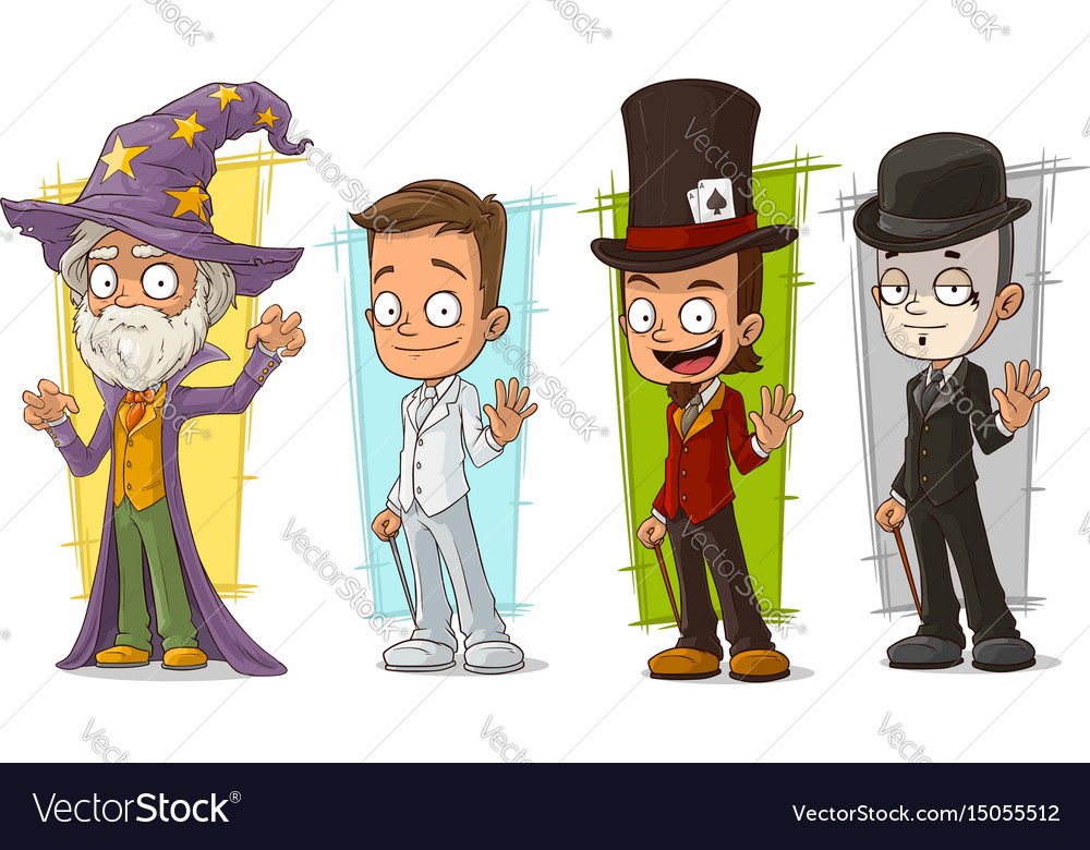 Cartoon wizard and mime character set Royalty Free Vector