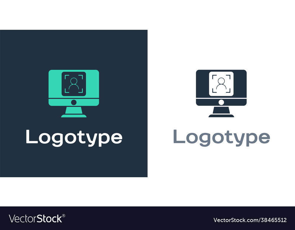 Logotype monitor with face recognition icon vector image Logotype monitor with face recognition icon