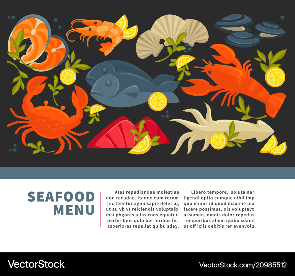 Seafood restaurant menu fresh fish Royalty Free Vector Image