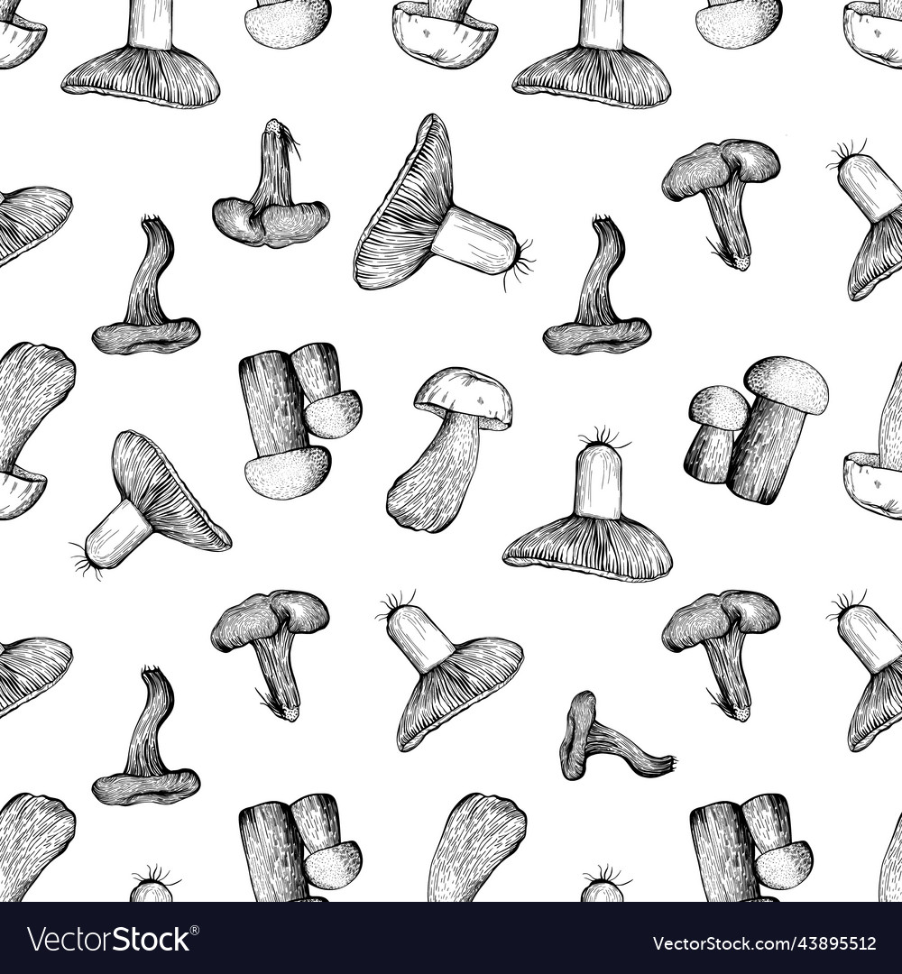 Seamless pattern with assorted mushrooms
