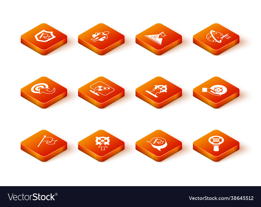 Set flag target rocket ship with magnifying vector image Set flag target rocket ship with magnifying