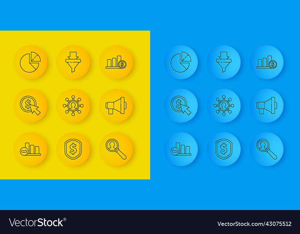 Set line pie chart infographic cursor and coin