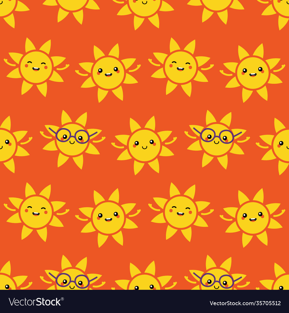Sun characters seamless pattern for summer design vector image Sun characters seamless pattern for summer design
