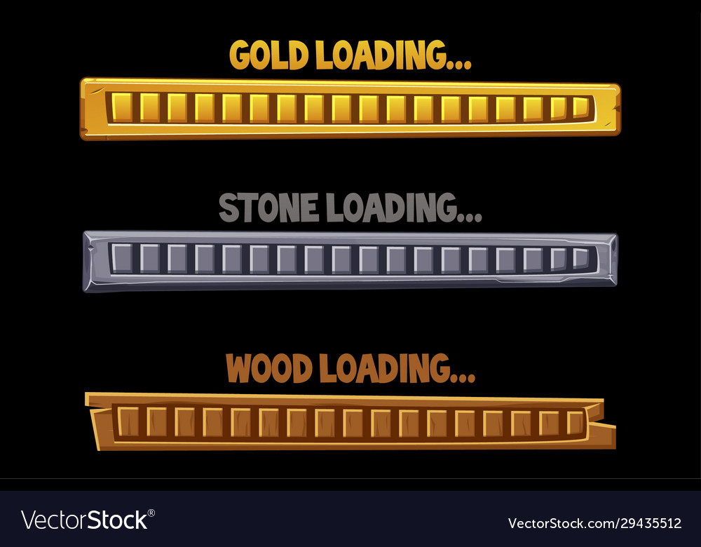 Textured loading interface buttons golden stone vector image Textured loading interface buttons golden stone