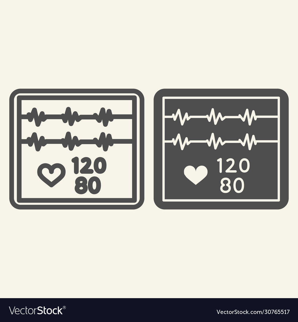 Cardiogram line and solid icon pulse monitoring vector image Cardiogram line and solid icon pulse monitoring