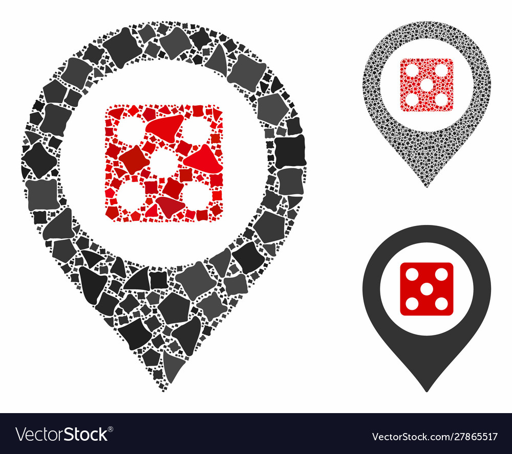 Dice map marker mosaic icon ragged items vector image Dice map marker mosaic icon ragged items