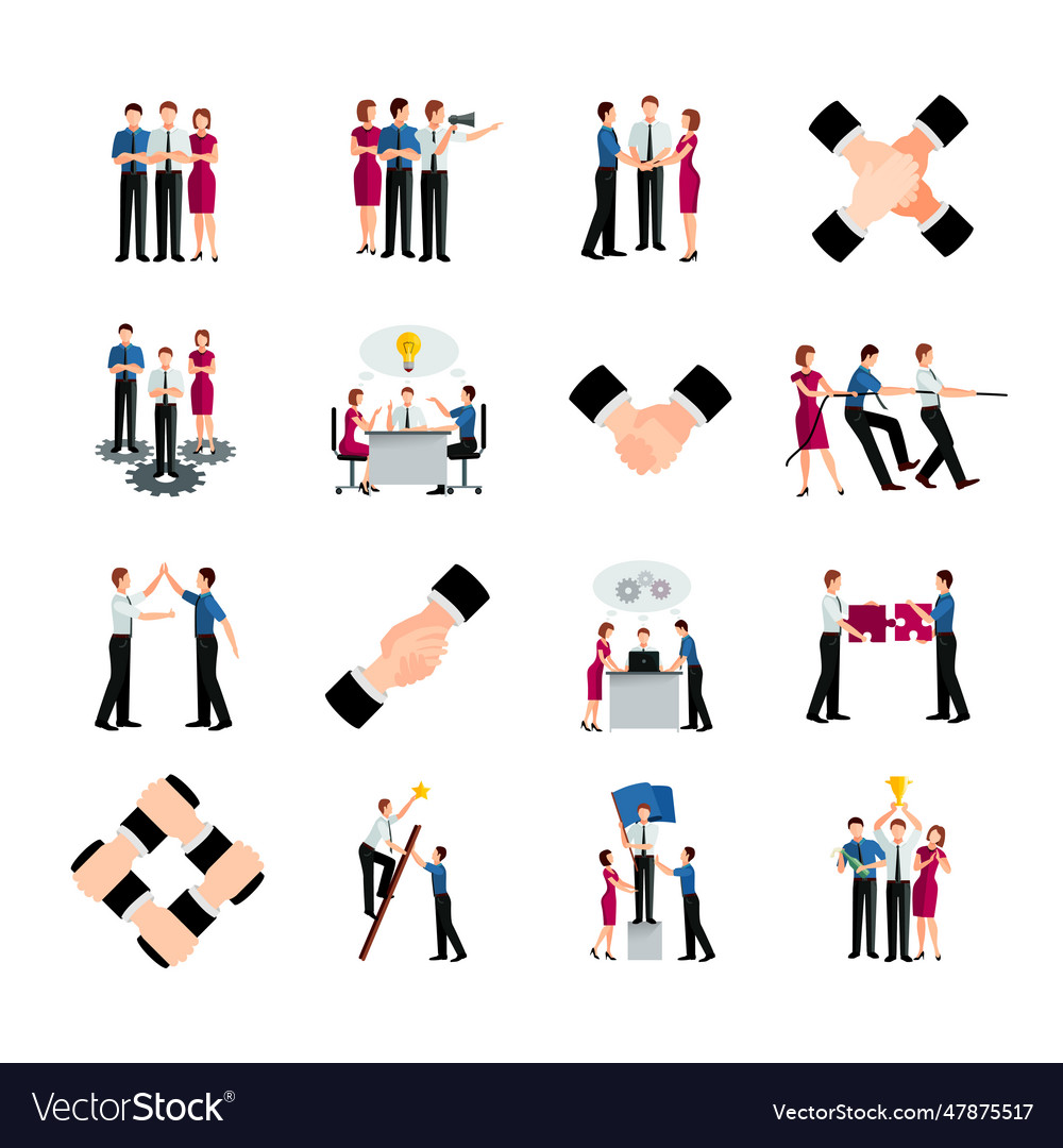 Flat color teamwork icons set