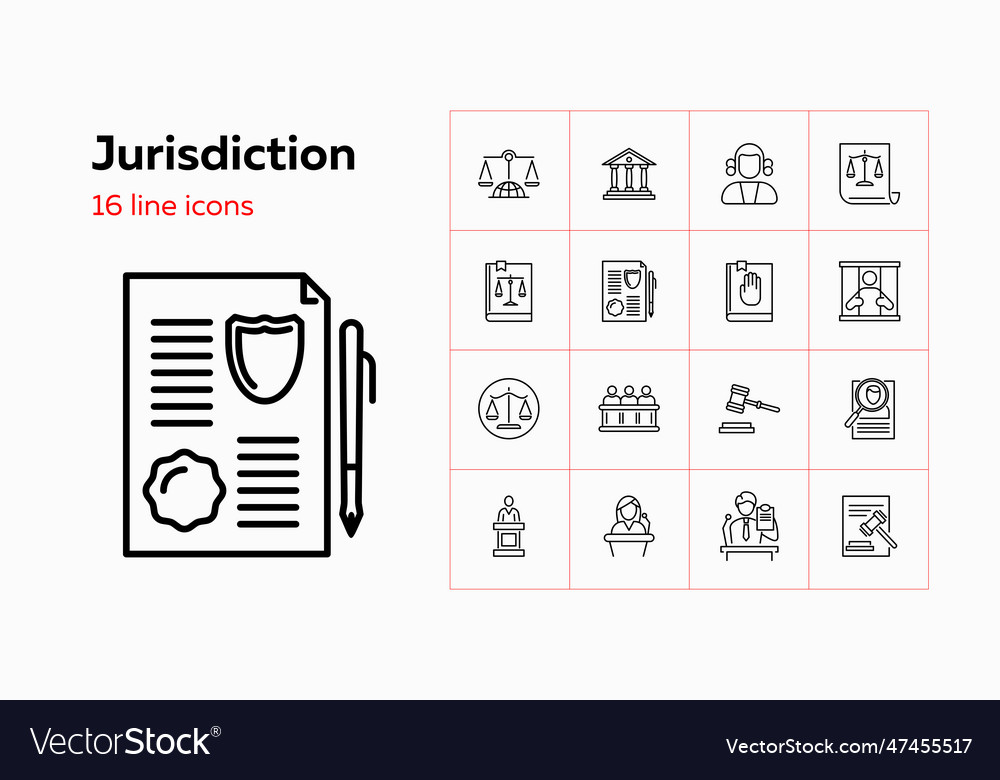 Jurisdiction Line Icon Set Courthouse Judge Vector Image 8964