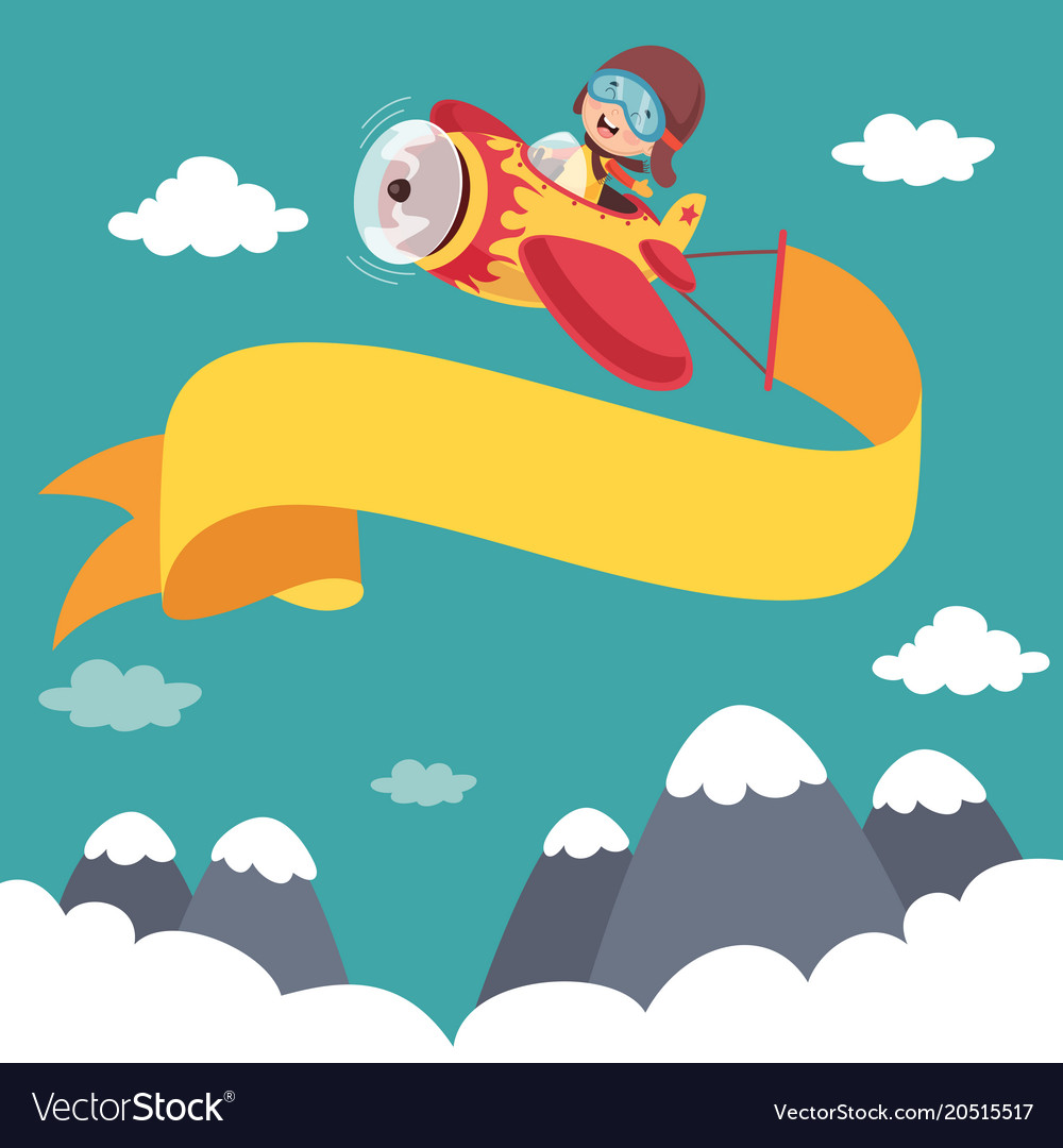 Kid flying plane with banner Royalty Free Vector Image