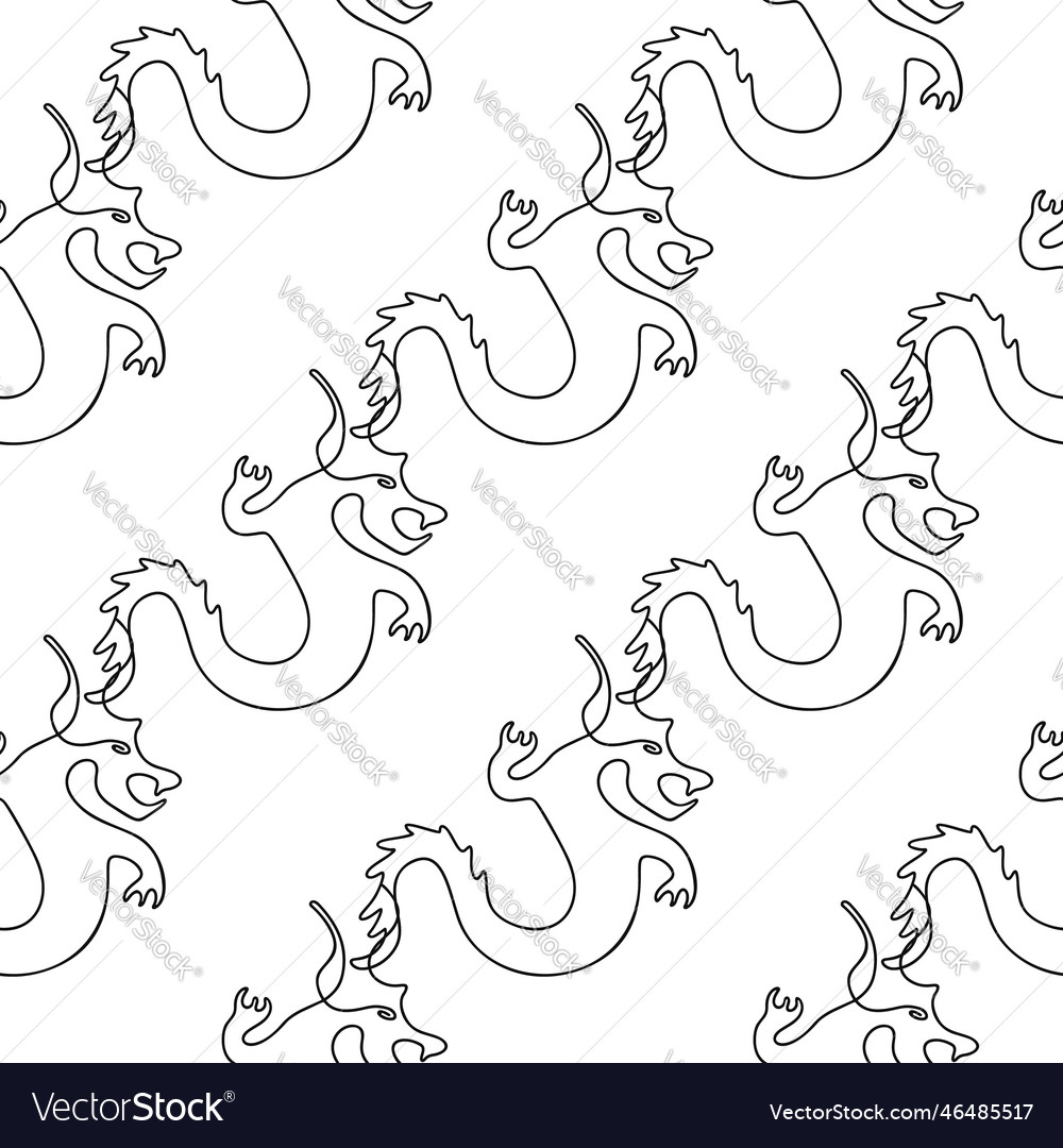 Seamless pattern with dragon in line vector image Seamless pattern with dragon in line