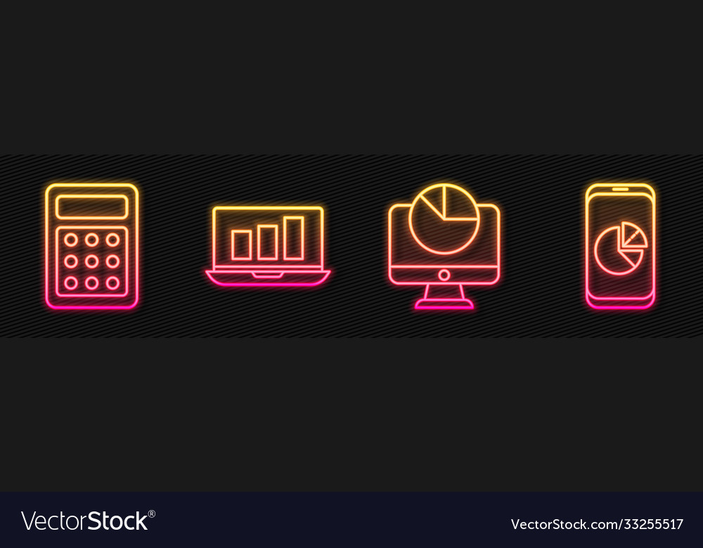 Set line computer monitor with graph chart vector image Set line computer monitor with graph chart