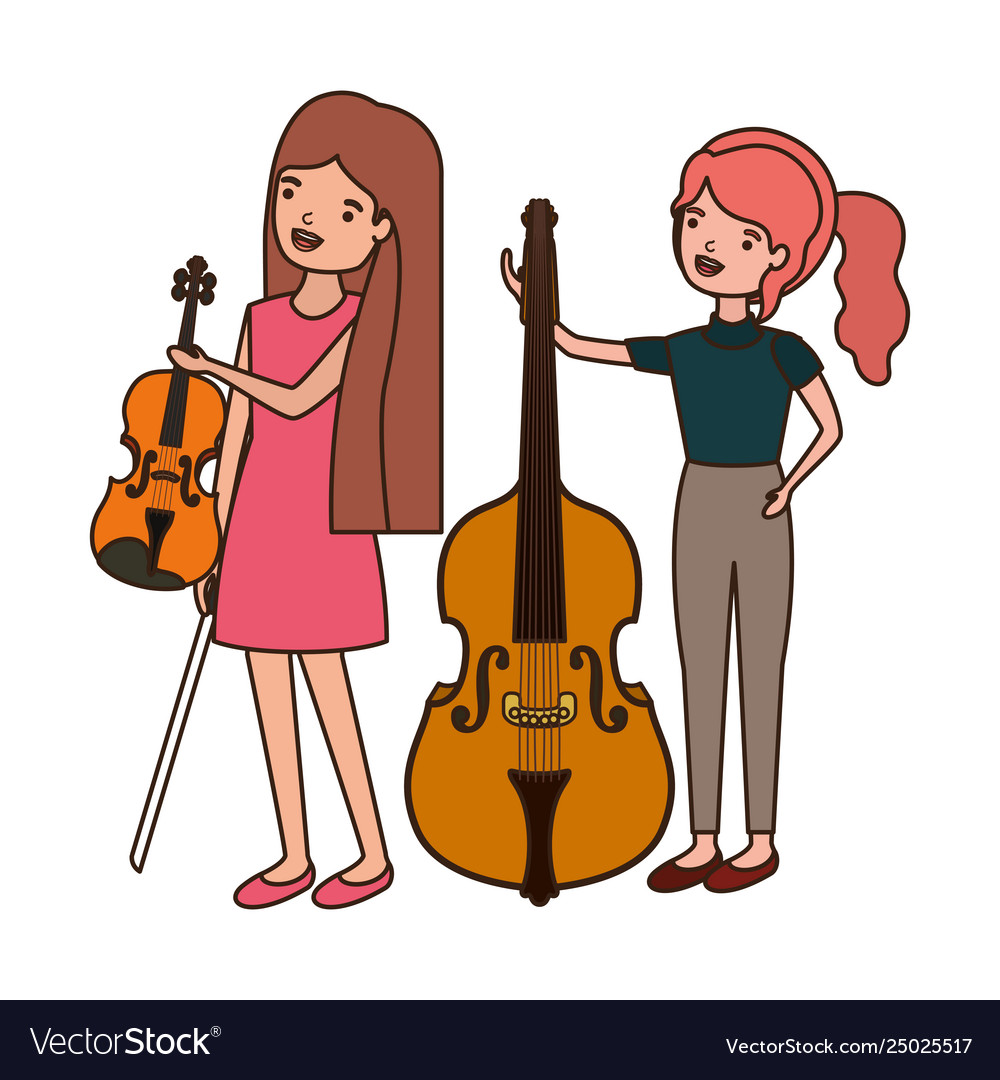 Women with musical instruments character Vector Image