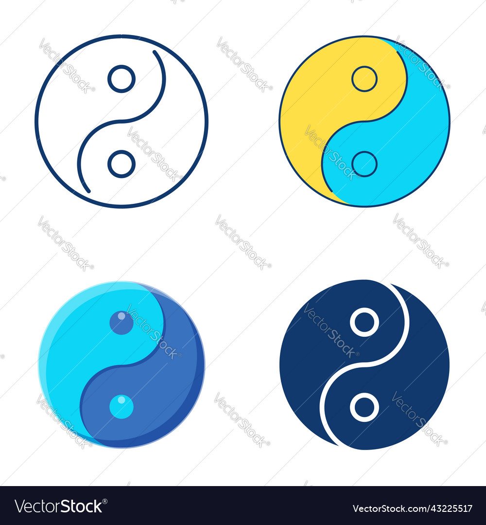 Yin yang icon set in flat and line style vector image Yin yang icon set in flat and line style