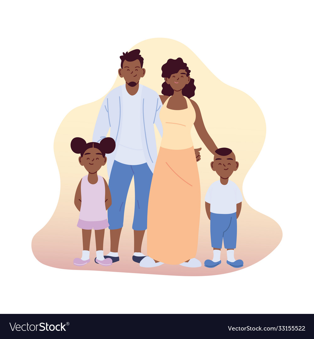 Black mother father daughter and son cartoons