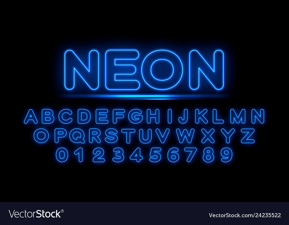 Blue neon letters of the english alphabet