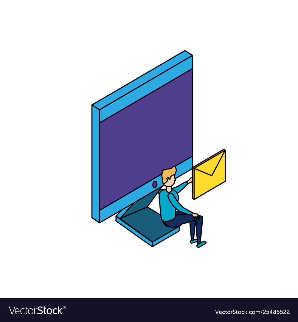 Businessman worker with computer and envelope