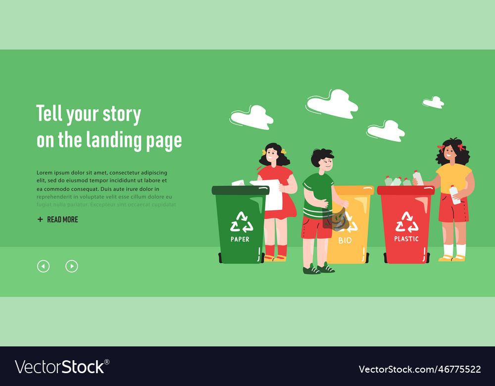 Children sorting garbage into recycle bins vector image Children sorting garbage into recycle bins