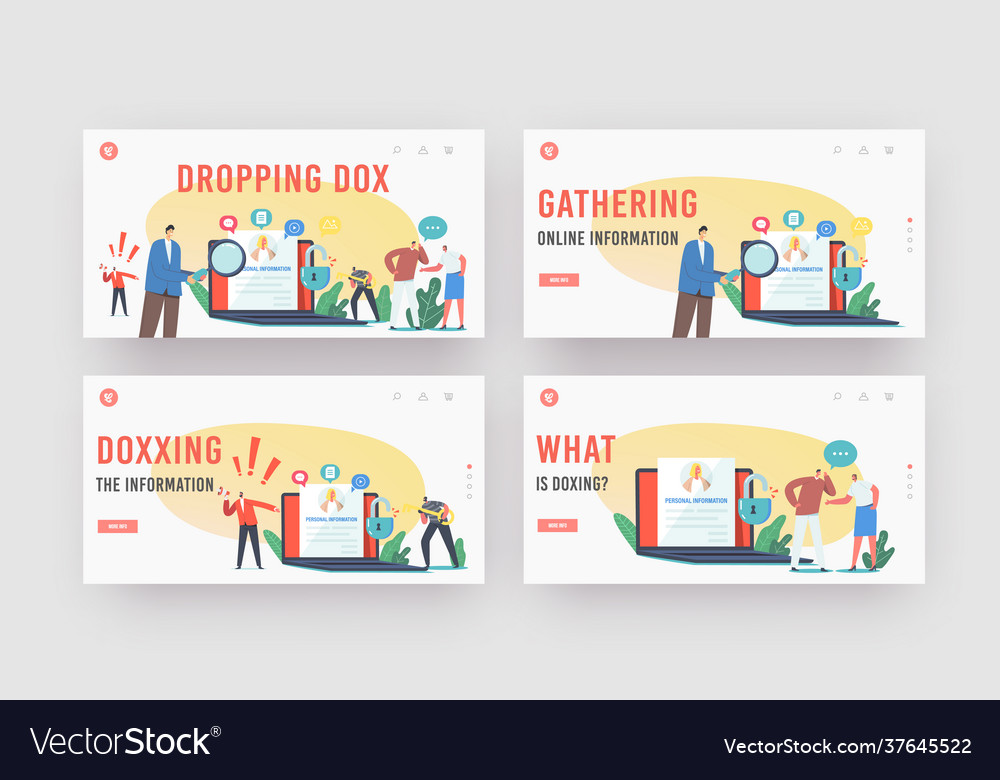 Doxing dropping dox landing page template set vector image Doxing dropping dox landing page template set