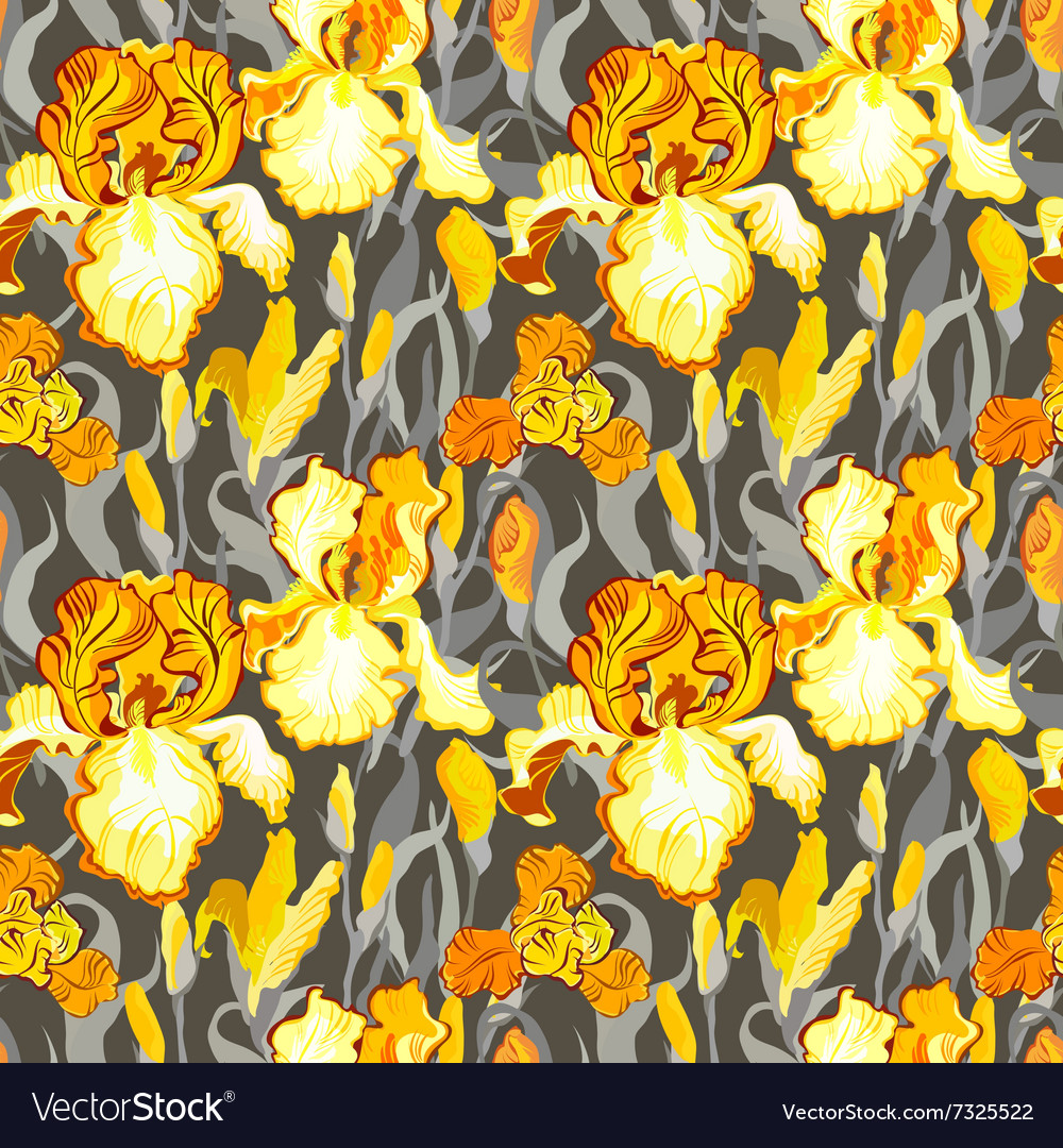 Floral seamless pattern yellow iris flower