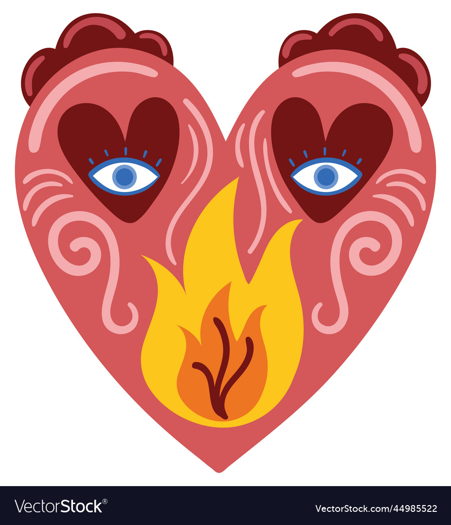 Heart eyes and flame Royalty Free Vector Image