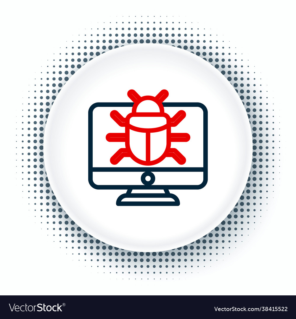 Line system bug on monitor icon isolated white vector image Line system bug on monitor icon isolated white