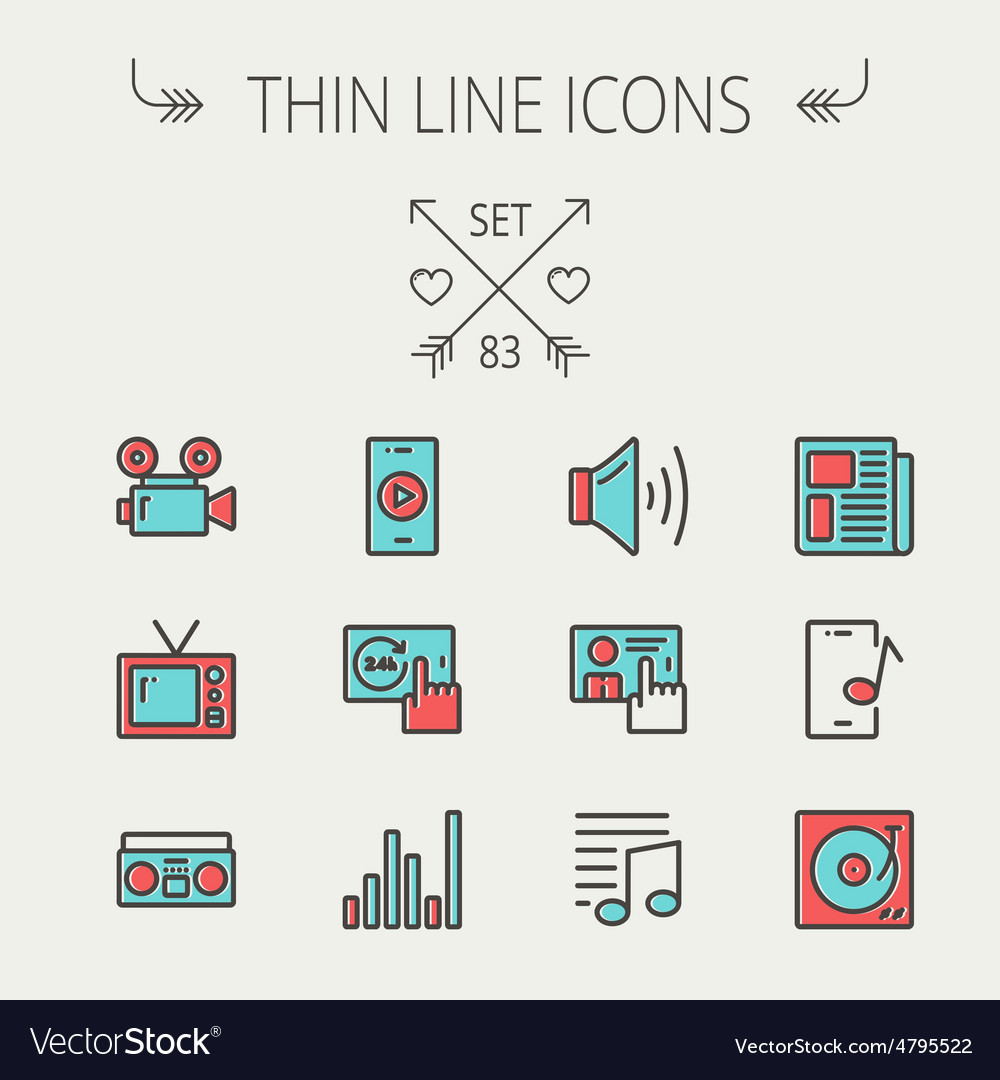 Multimedia Dünne Linie Icon Set