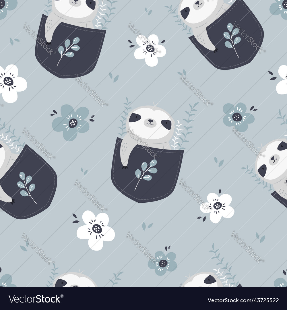 Seamless pattern with adorable sloth in pockets vector image Seamless pattern with adorable sloth in pockets