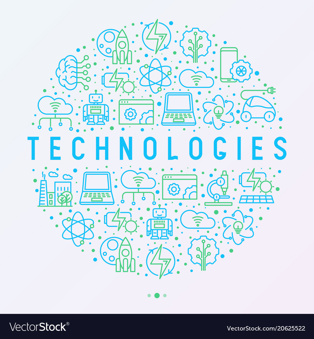 Technologies concept in circle with thin line icon vector image Technologies concept in circle with thin line icon