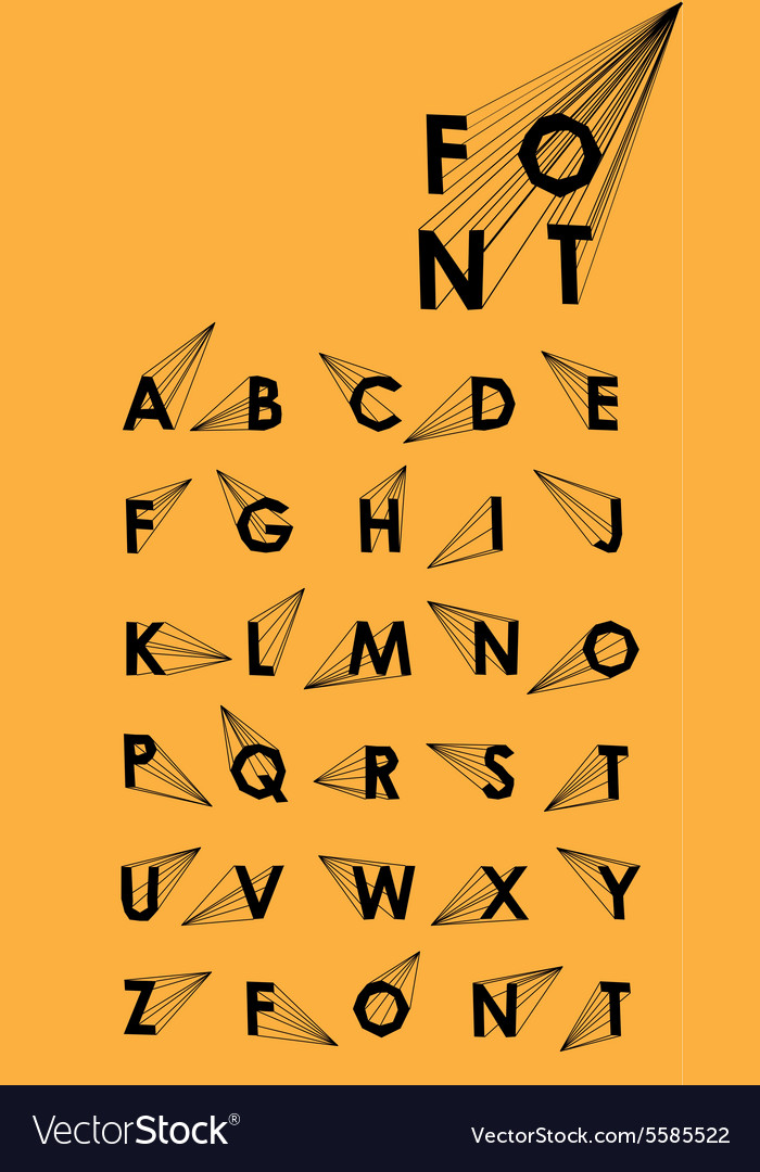 Wire low poly alphabet font with shadow