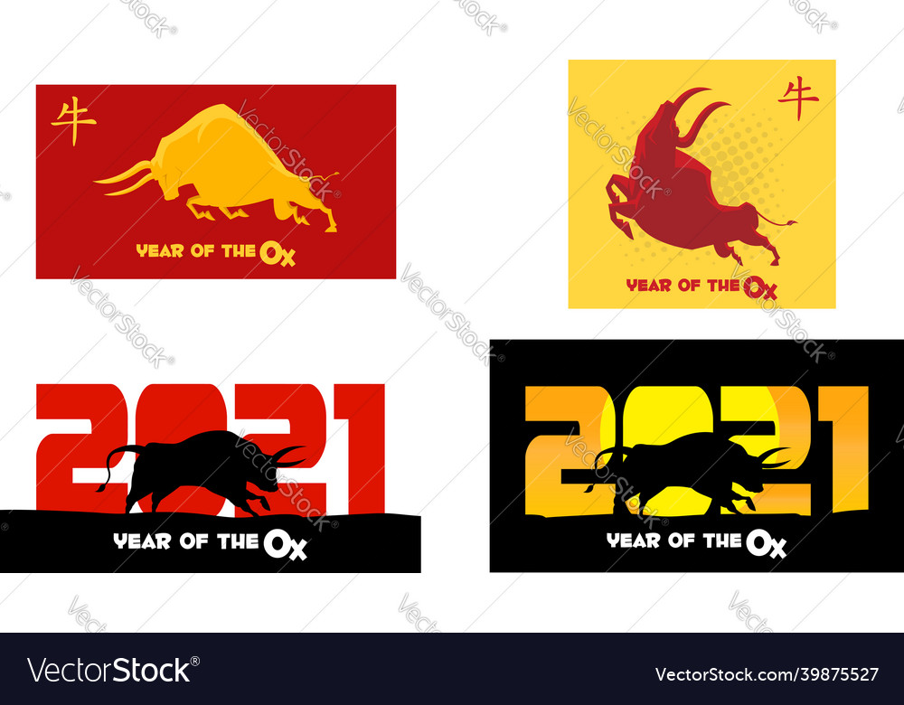 2021 year of the ox numbers with bull silhouette