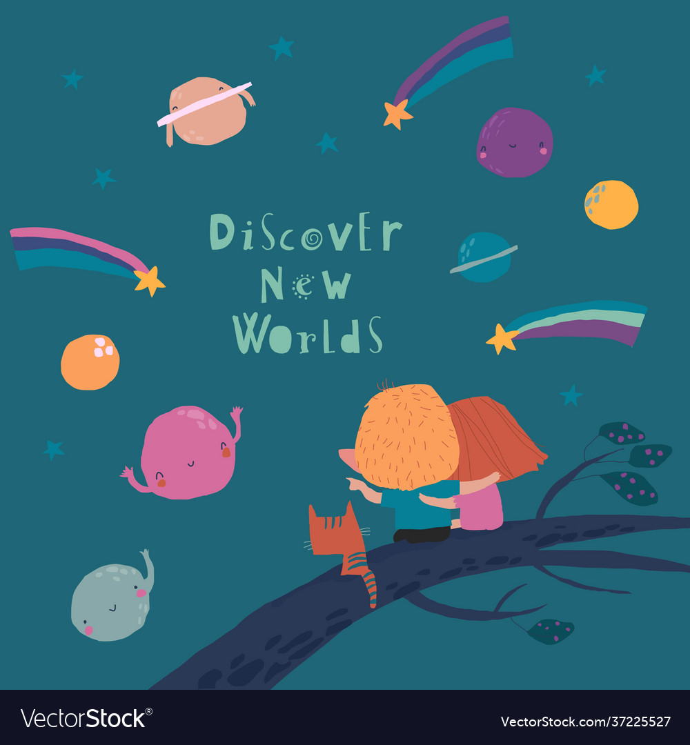 Cartoon Paar beobachtet Sterne und Planeten vector image Cartoon Paar beobachtet Sterne und Planeten