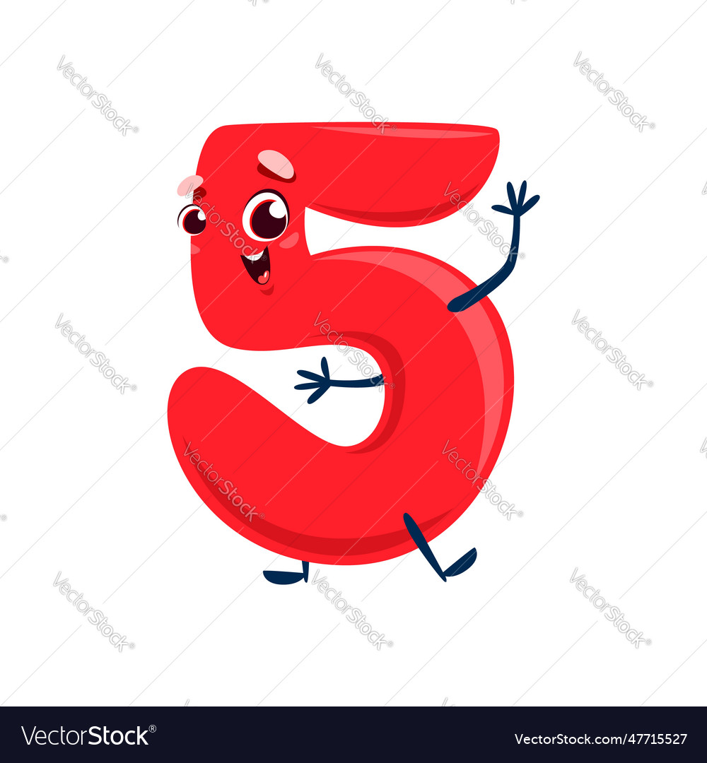 Cartoon cute funny number character of 5 five Vector Image