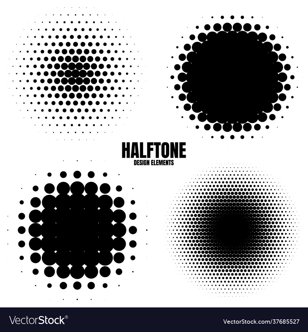 Circle halftone design elements with black dots Vector Image