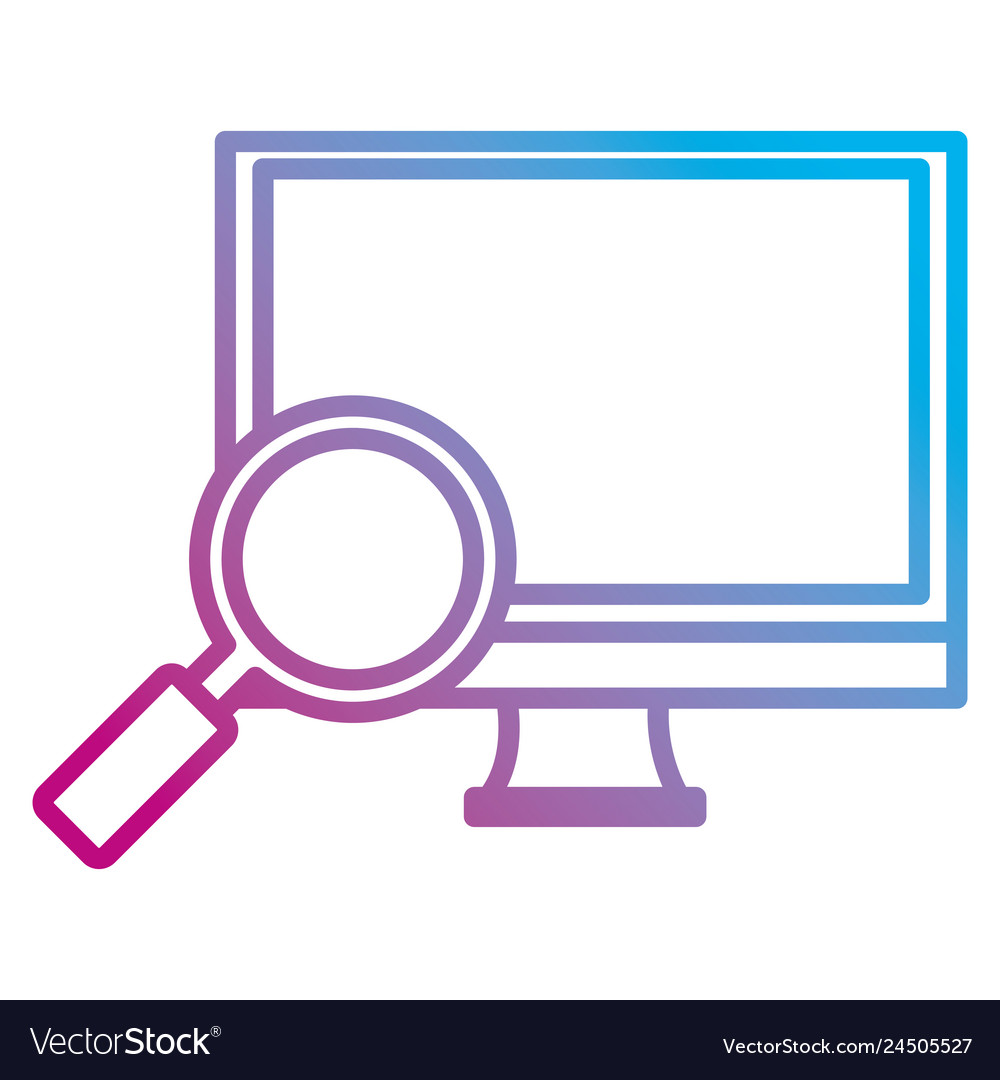 Computer display with magnifying glass vector image Computer display with magnifying glass