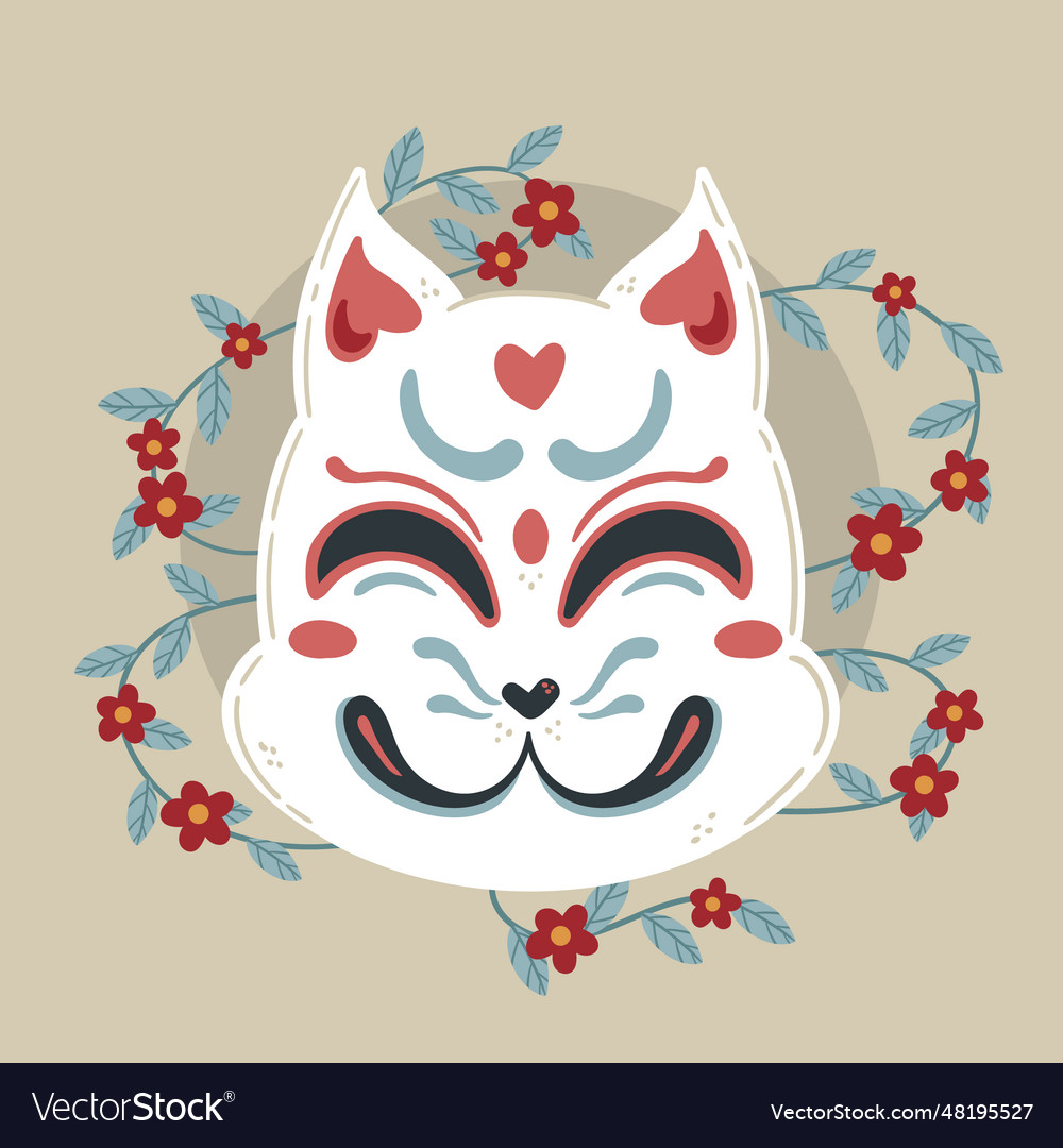 Hand drawn flat design kitsune mask Royalty Free Vector