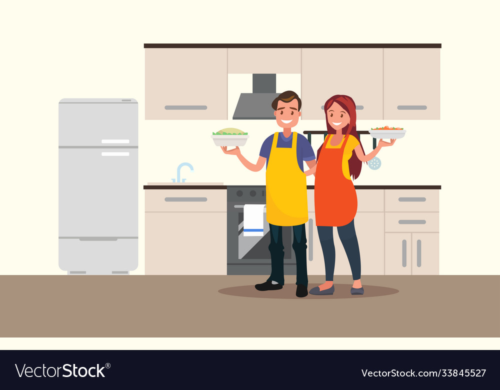Ehemann und Frau bereiten zusammen Mann vector image Ehemann und Frau bereiten zusammen Mann