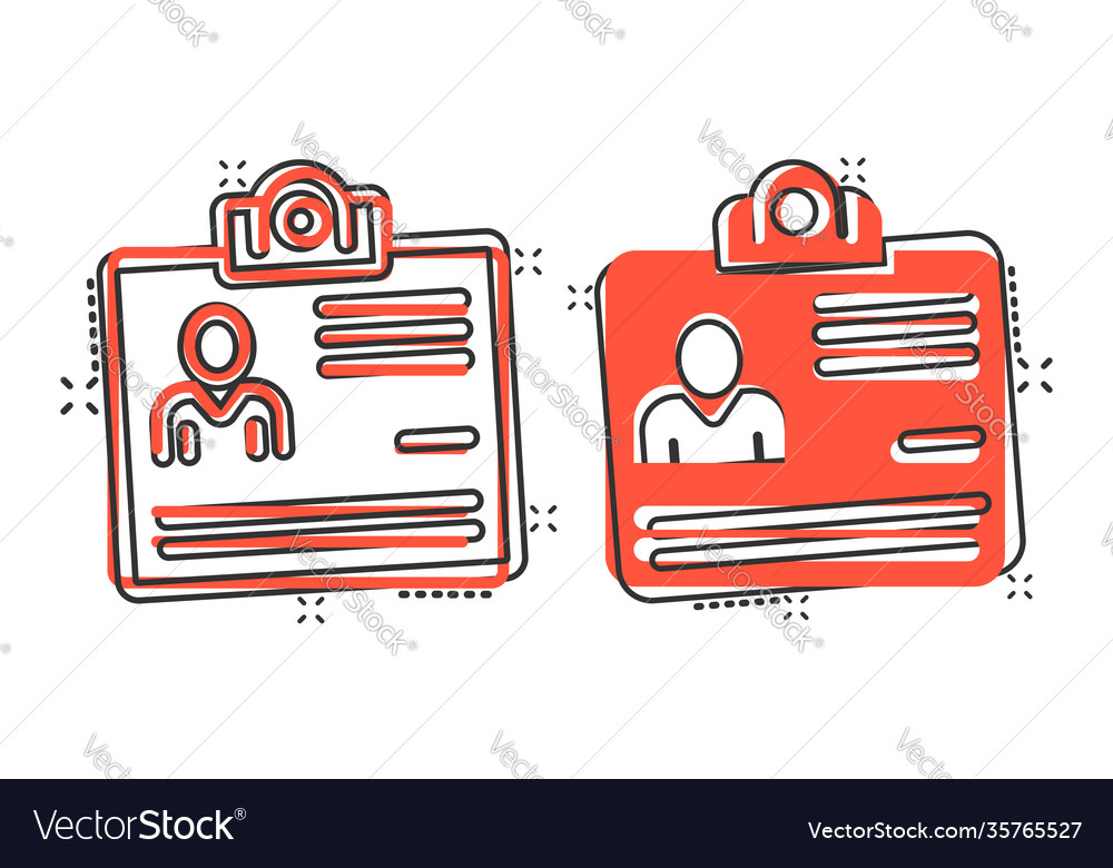 Id card icon in comic style identity tag cartoon