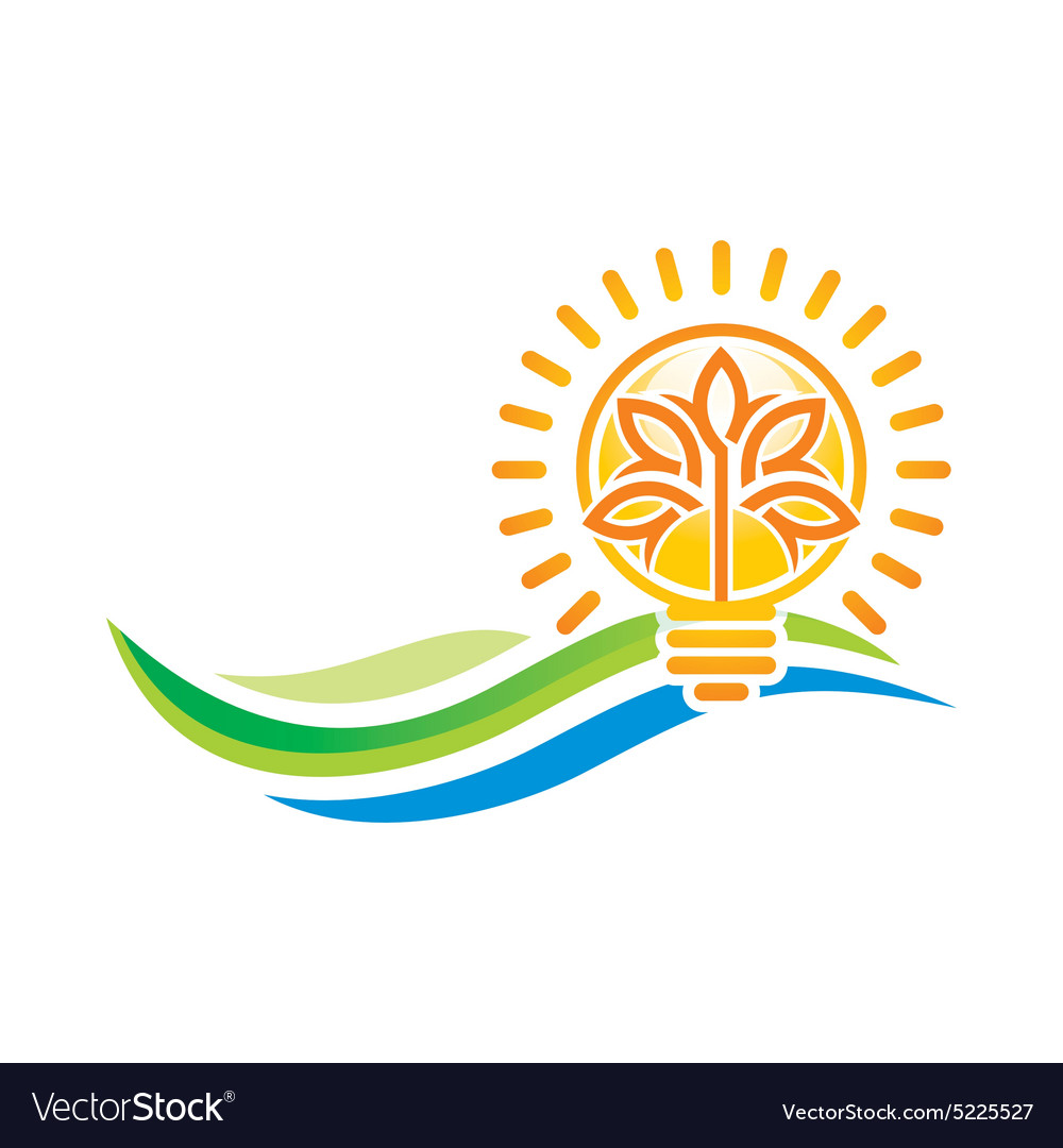 Idea of sunset light bulb leaves line symbol Vector Image