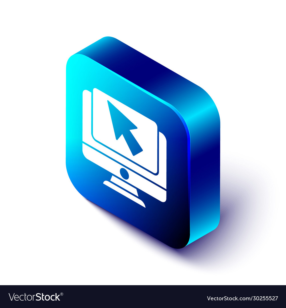 Isometric computer monitor and cursor icon vector image Isometric computer monitor and cursor icon