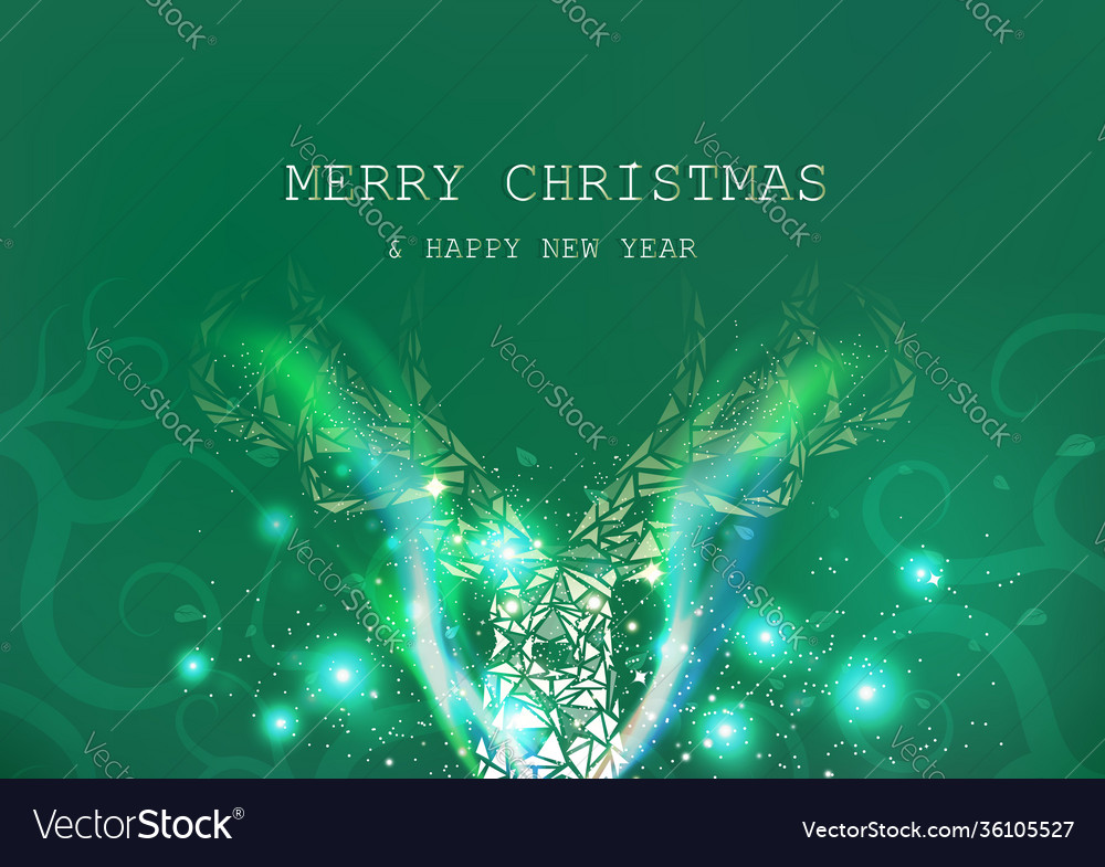 Merry christmas reindeer glowing polygon in green