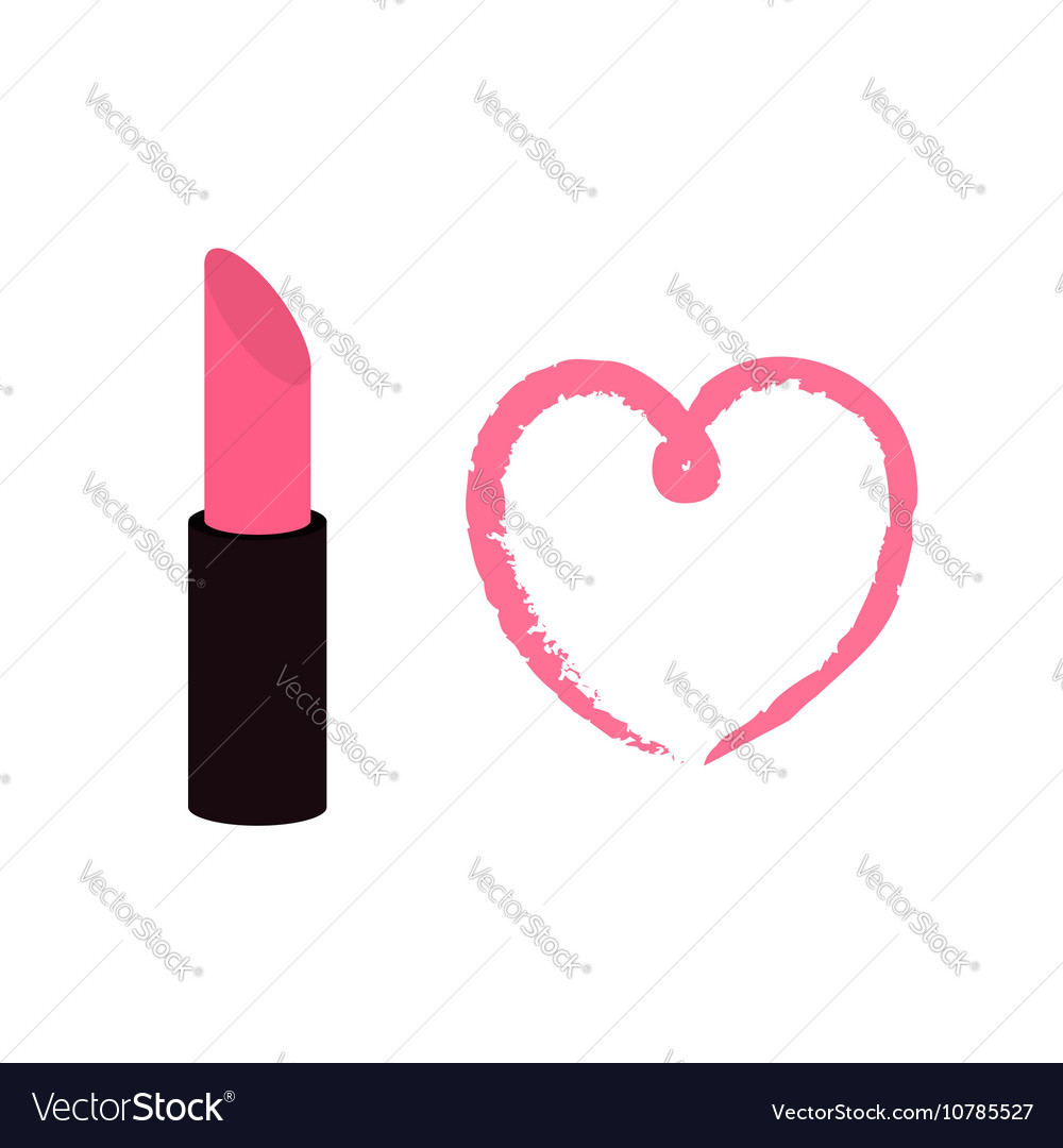 Pink lipstick and heart on white background