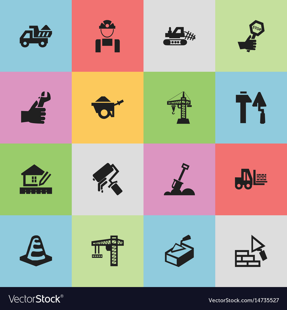 Set of 16 editable building icons includes