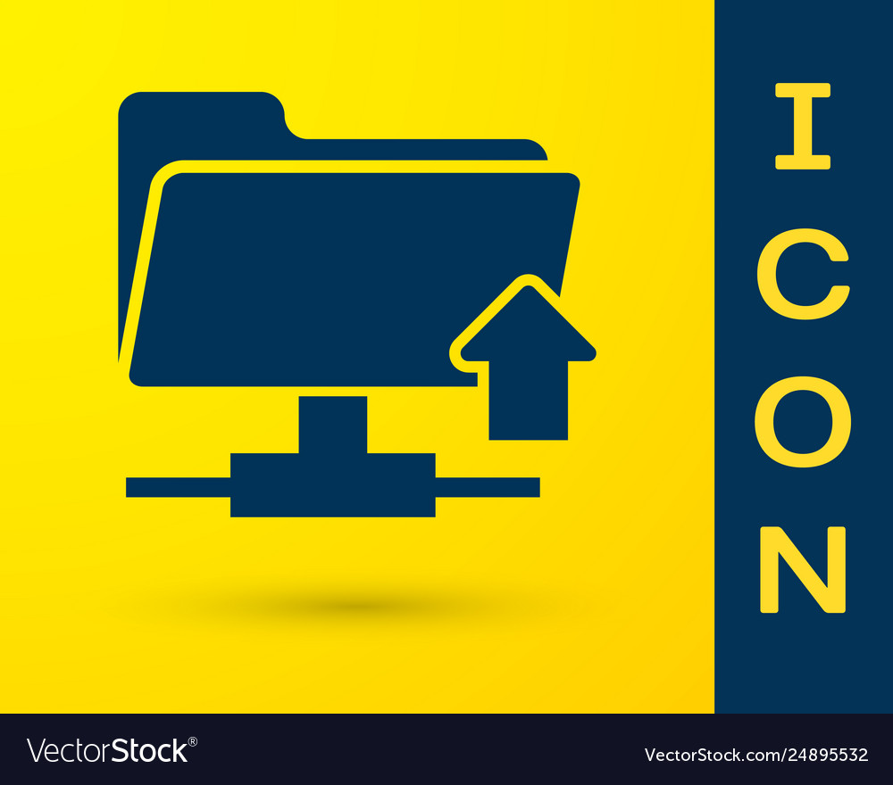 Blue ftp folder upload icon on yellow background