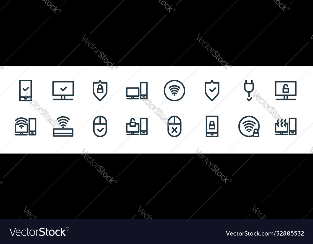 Computer hardware line icons linear set quality vector image Computer hardware line icons linear set quality
