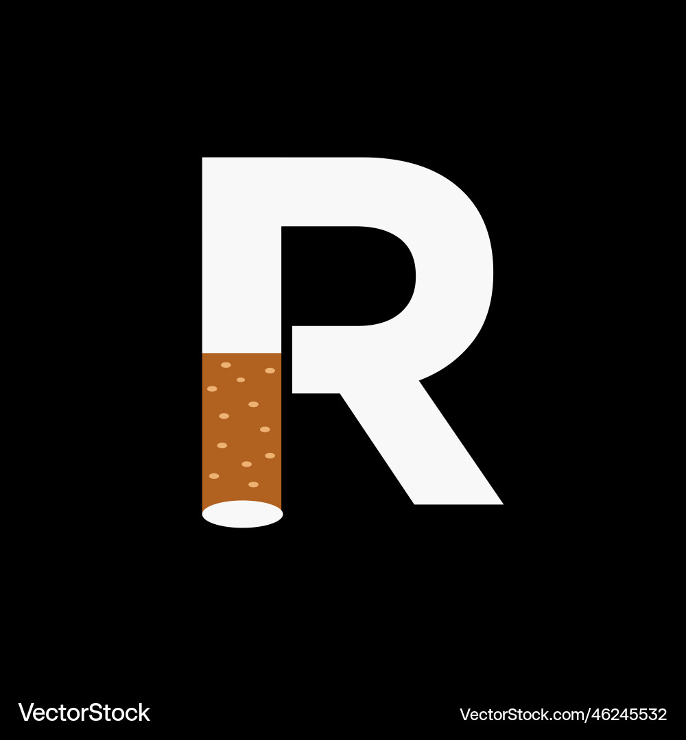 Letter r smoke logo concept with cigarette icon Vector Image