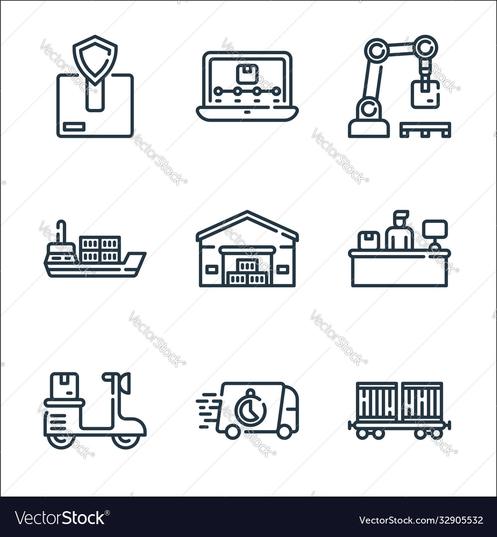 Logistic and delivery line icons linear set vector image Logistic and delivery line icons linear set