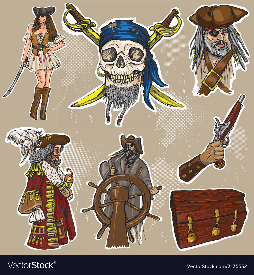 Pirates - an hand drawn colored pack no1 Vector Image